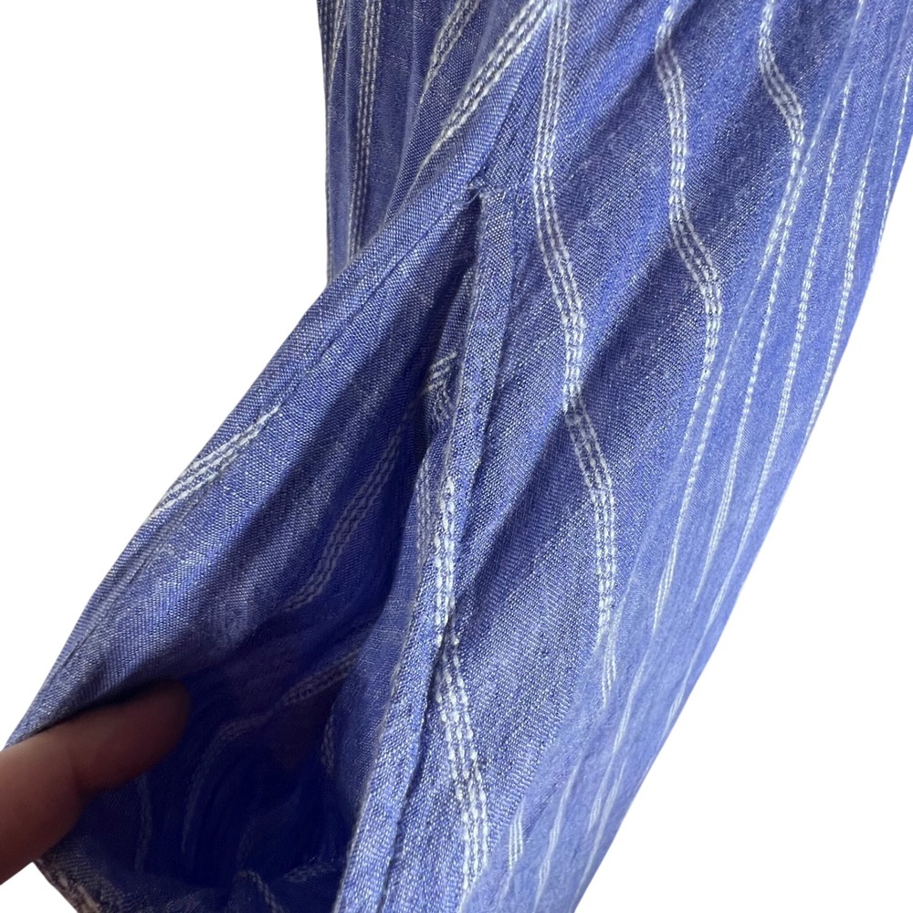 Free People Blue White Striped Smocked‎ Midi Dress Sleeveless Ruffle Pockets XS - Picture 3 of 10